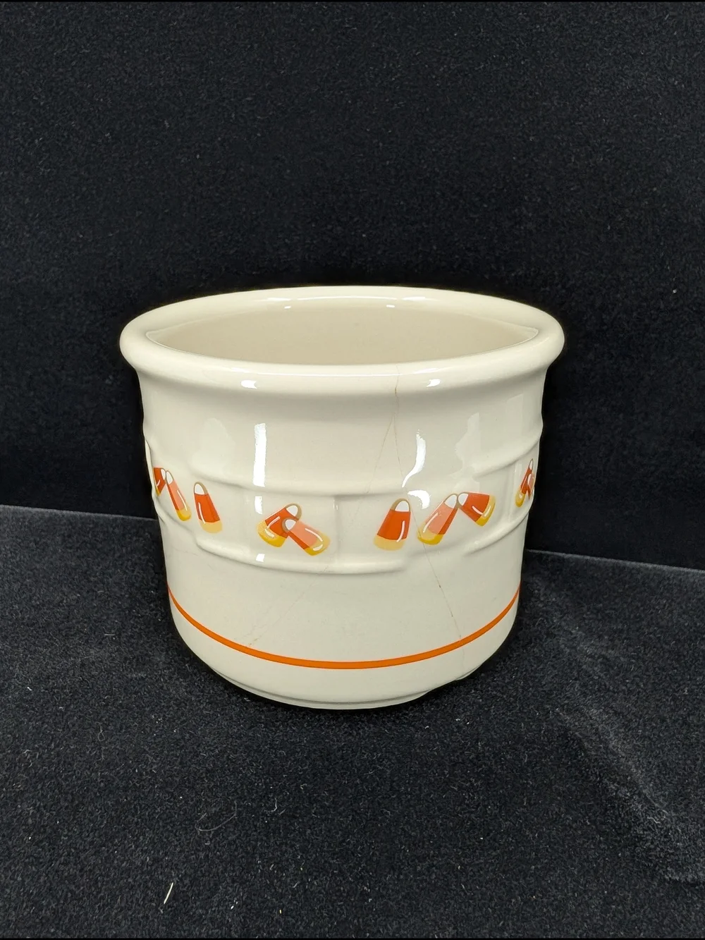 Longaberger Woven Traditions Candy Corn One Pint Crock Halloween Ceramic
